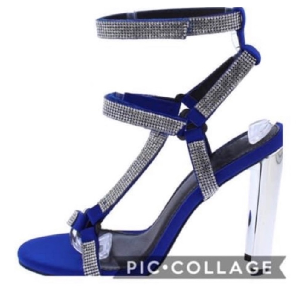Blue rhinestone heels